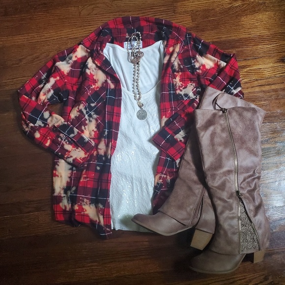 Crazy Train Tops - LAST ONE!!! Acid Wash Flannel Red and Black